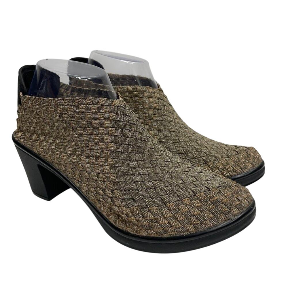 Woven Slip-On Heeled Mules in Brown